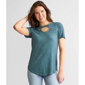 BUCKLE 2XL Keyhole Knit Top Short Sleeve Freya Top Silver Pine/ Blue Womens